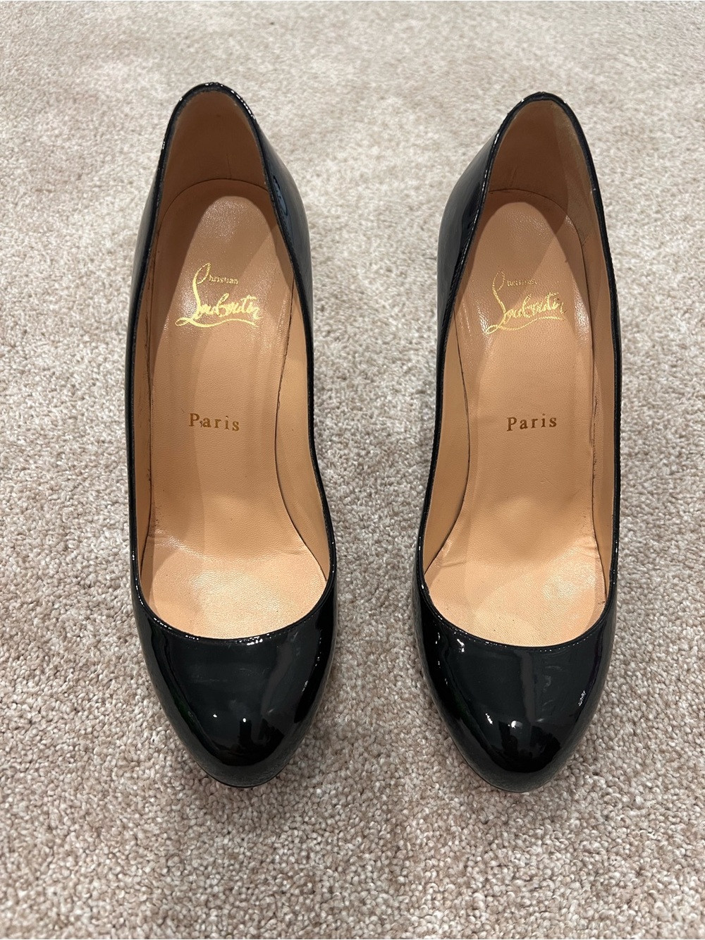 Christian Louboutin Black Patent Leather Round-Toe Pumps - Picture 12 of 12